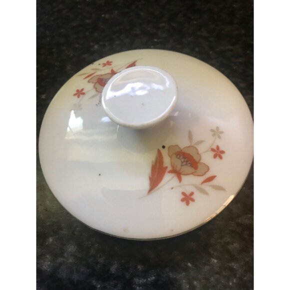 Vintage China Sugar Bowl & Lid Ming Ti By Dolphin Orange Flowers On Edge - Picture 7 of 8